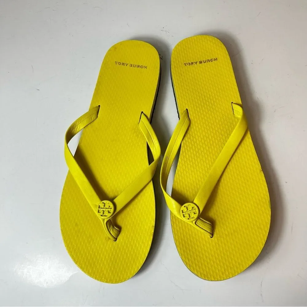 Tory Burch Women’s Mini Minnie Sunny Yellow Logo Flip-Flop Sandals Size 9M
